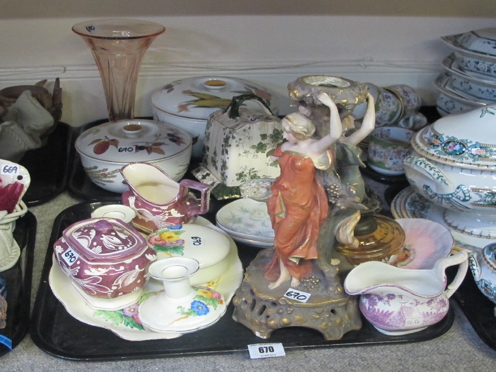 Appraisal: Two trays of assorted ceramics to include Austrian centrepiece base