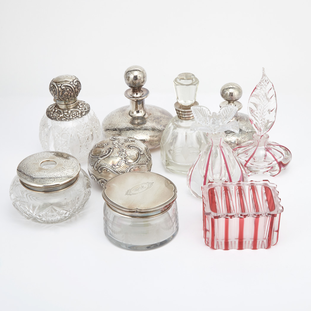 Appraisal: Group of Silver Silver Mounted and Silver Overlaid Glass Toiletry