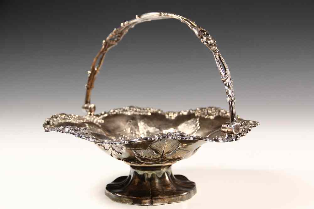 Appraisal: ENGLISH STERLING BRIDAL BASKET - Sterling Silver Swing-Handle Footed Bridal