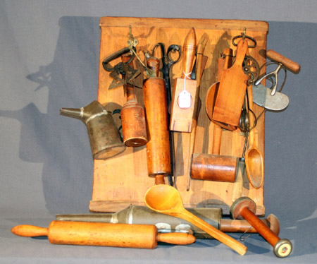 Appraisal: A Large Group of Wood and Tin Kitchen Utensils and