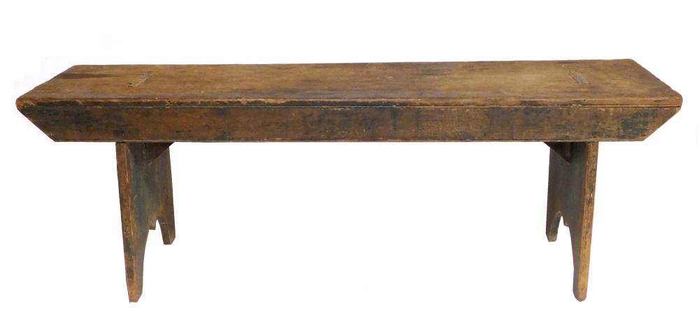 Appraisal: Primitive pine bench with remnants of dark green paint legs