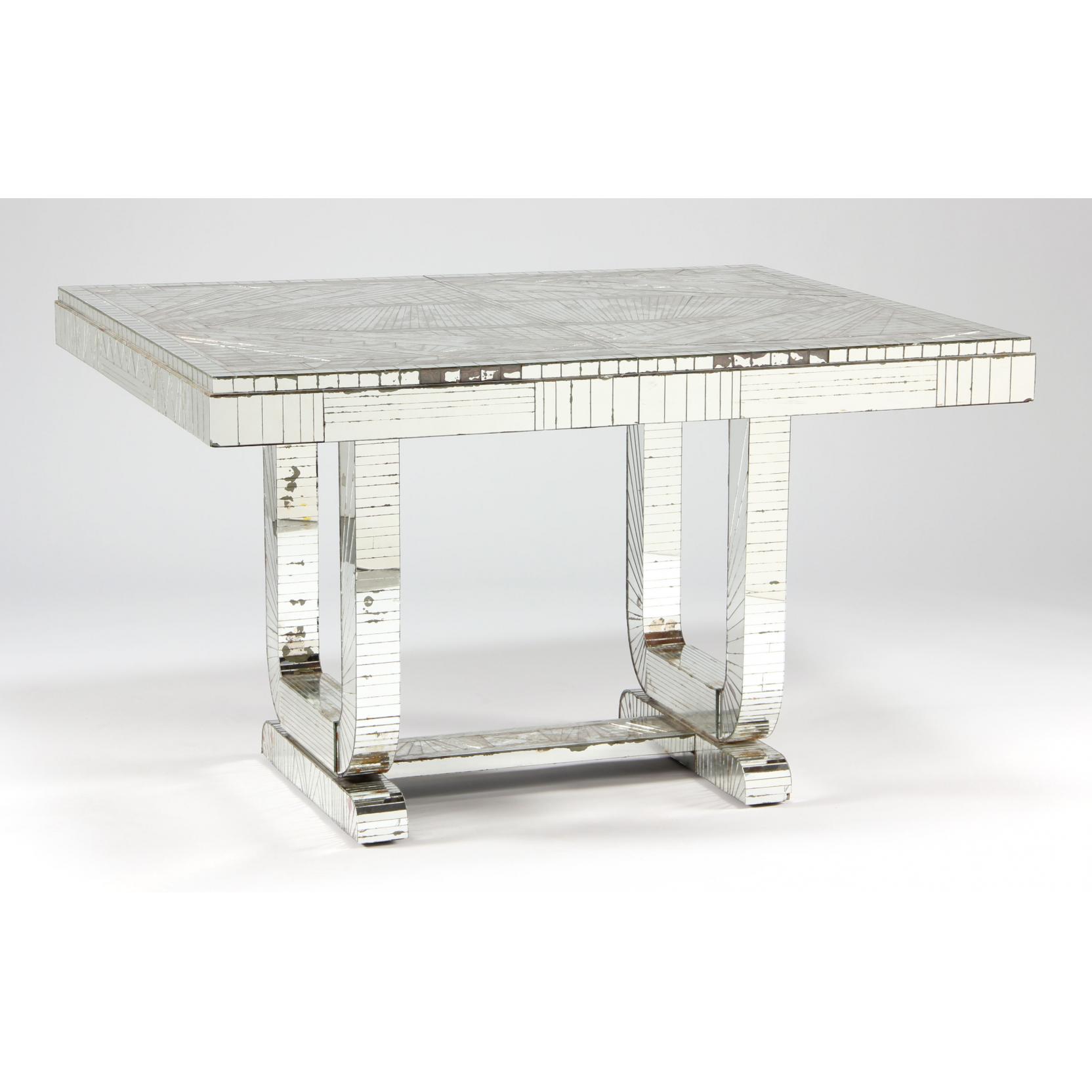 Appraisal: French Art Deco Mirrored Dining Table possibly by Serge Roche