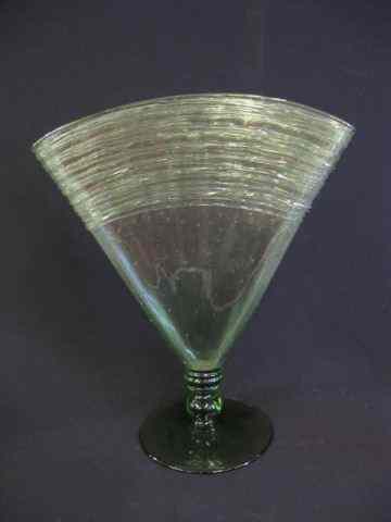 Appraisal: Steuben Art Glass Fan Vase threaded trim on green ''