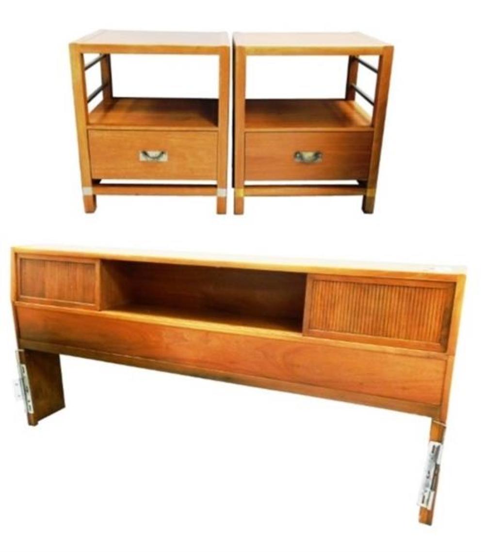 Appraisal: Mid-century Tung-Si king-size headboard and two nightstands and by Hickory