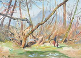 Appraisal: Figures in Post Impressionistic Hungarian landscape oil on canvas x