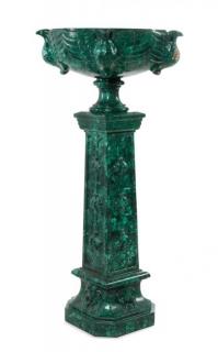 Appraisal: A Continental Malachite Veneered Basin on Stand Height overall inches