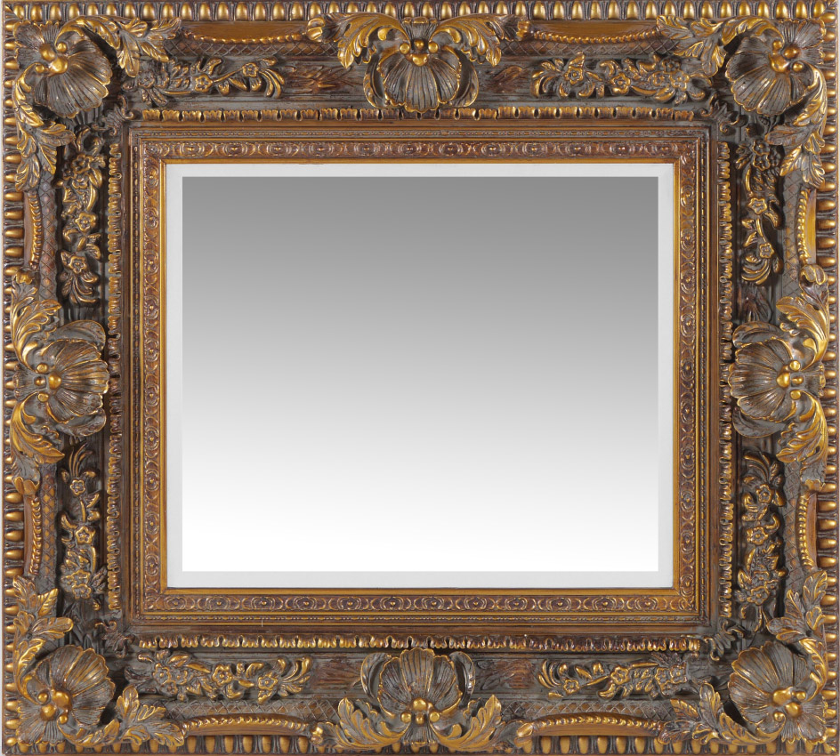 Appraisal: FLORAL CARVED GILT WOOD WALL MIRROR Contemporary mirror deep carved