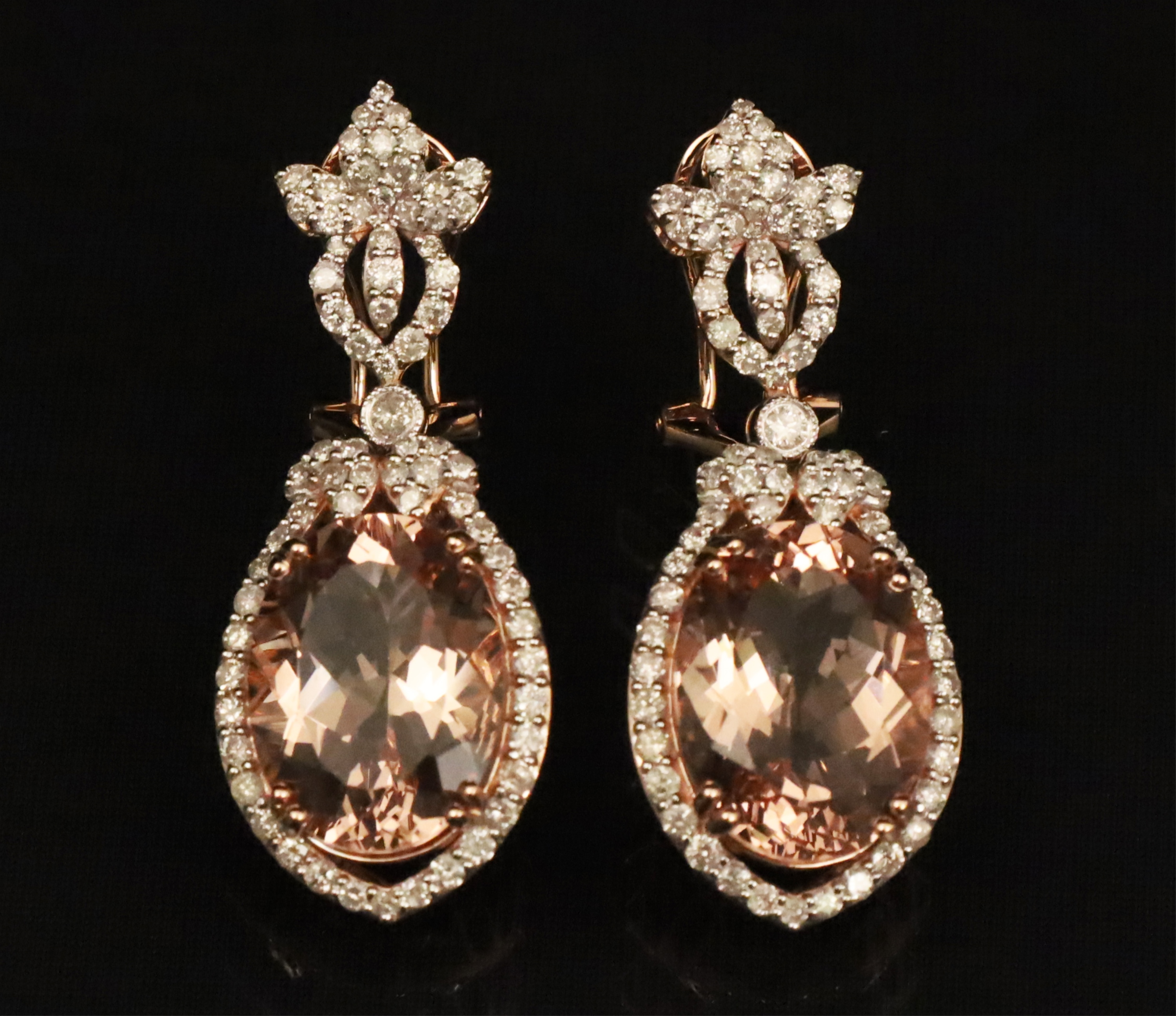 Appraisal: PR OF K MORGANITE DIAMOND EARRINGS Pair of K Morganite