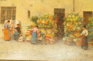 Appraisal: LINNIE WATT The Street Market Oil Painting Col LINNIE WATT