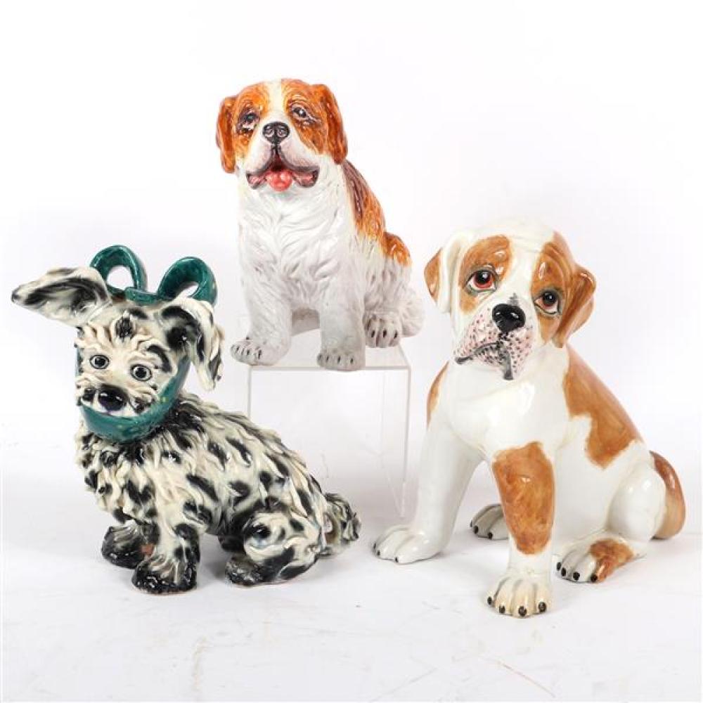 Appraisal: THREE ITALIAN PORCELAIN AND TERRACOTTA DOG CERAMIC ANIMAL FIGURES Three