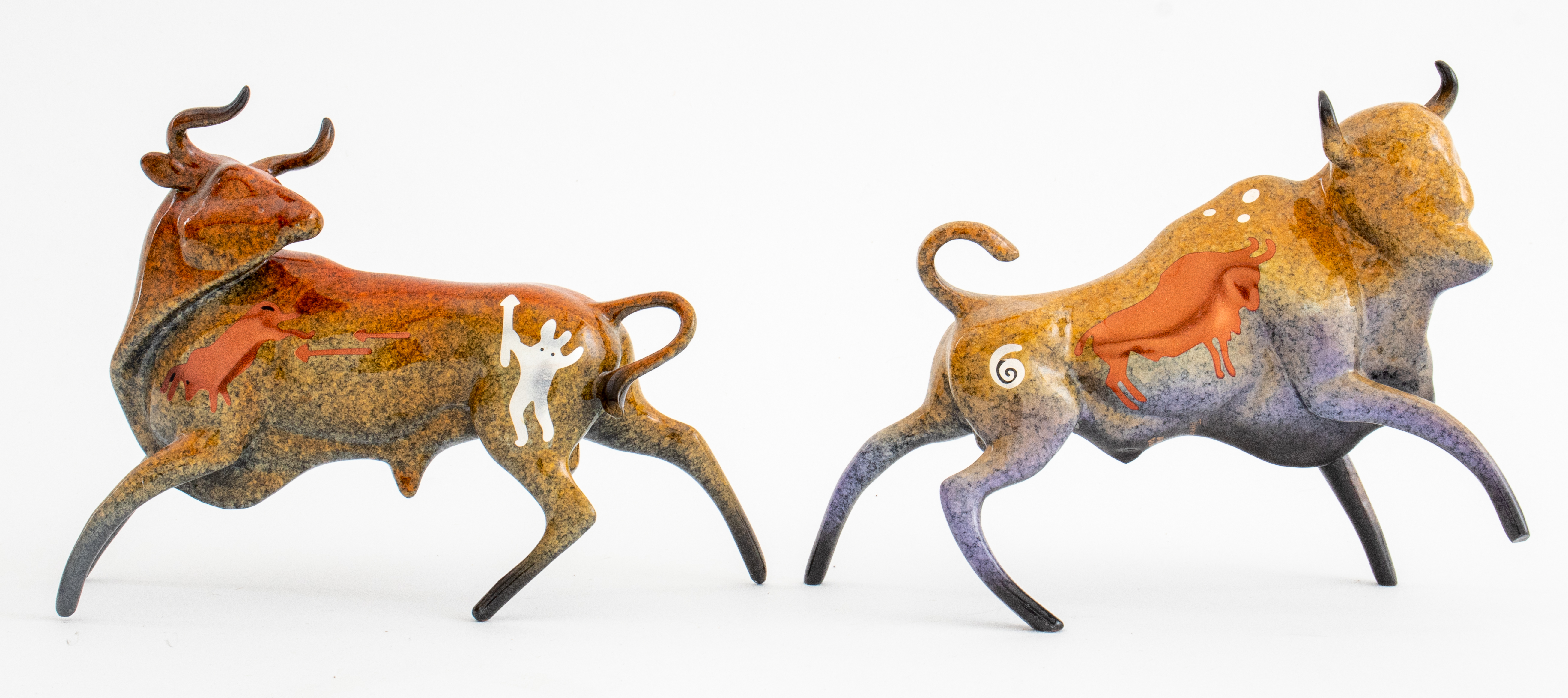 Appraisal: KITTY CANTRELL BUFFALO BULL CERAMIC SCULPTURE Group of two Kitty