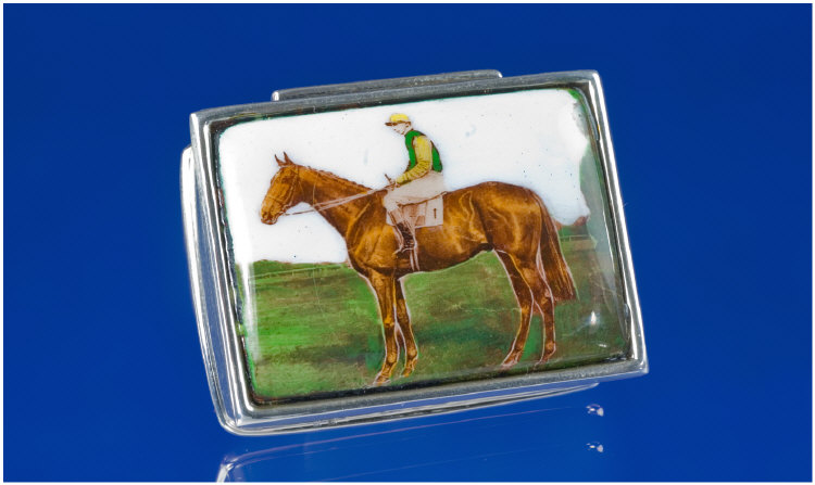 Appraisal: Silver Enamelled Top Pill Box The Rectangular Hinged Lid Showing