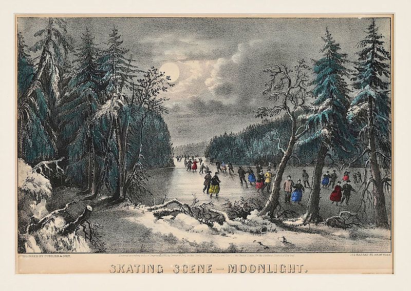 Appraisal: Currier Ives Publisher th century Skating Scene-Moonlight hand-colored lithograph image