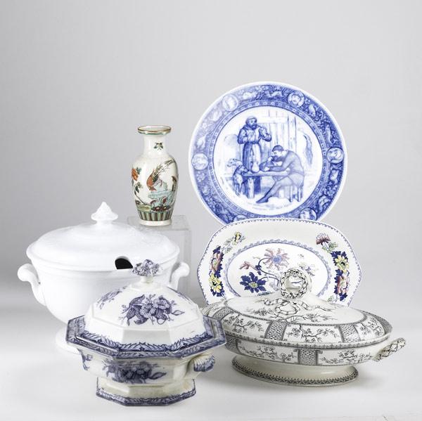 Appraisal: CHINA GROUPING Six pieces include white ironstone soup tureen Wedgwood