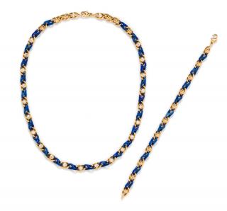 Appraisal: A Collection of Yellow Gold Diamond and Carved Lapis Lazuli