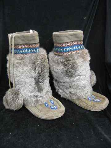 Appraisal: Indian Beaded Leather Boots fur trim