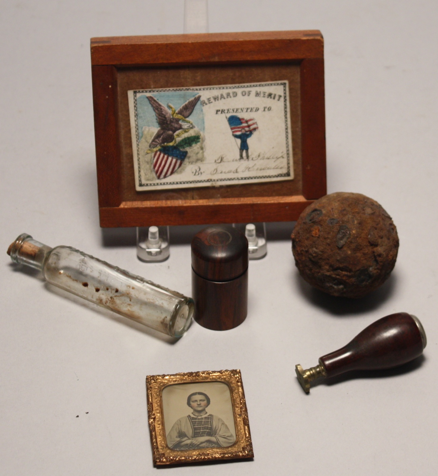 Appraisal: SIX CIVIL WAR-RELATED ITEMS Civil War PeriodOpium bottle seal ink