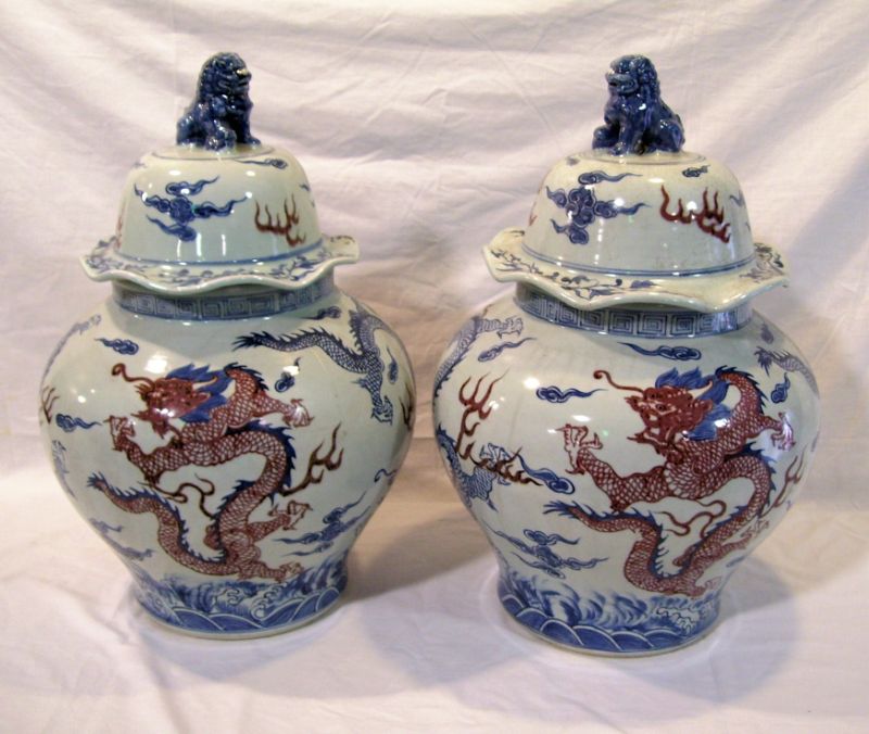 Appraisal: Pair Monumental Oriental Stoneware Ginger Jars Stoneware ginger jars with