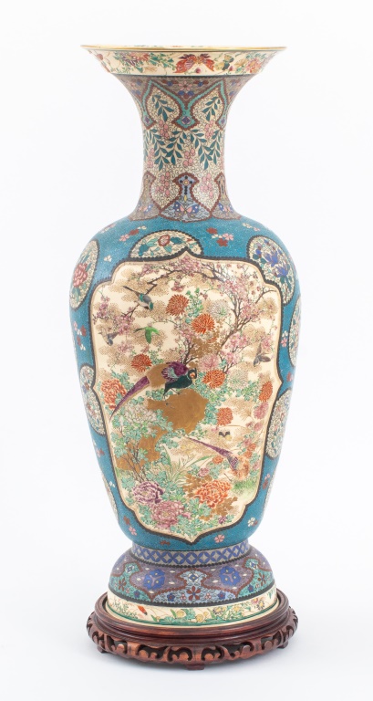 Appraisal: JAPANESE CLOISONNE ENAMEL CERAMIC VASE Japanese unusual cloisonne mounted and