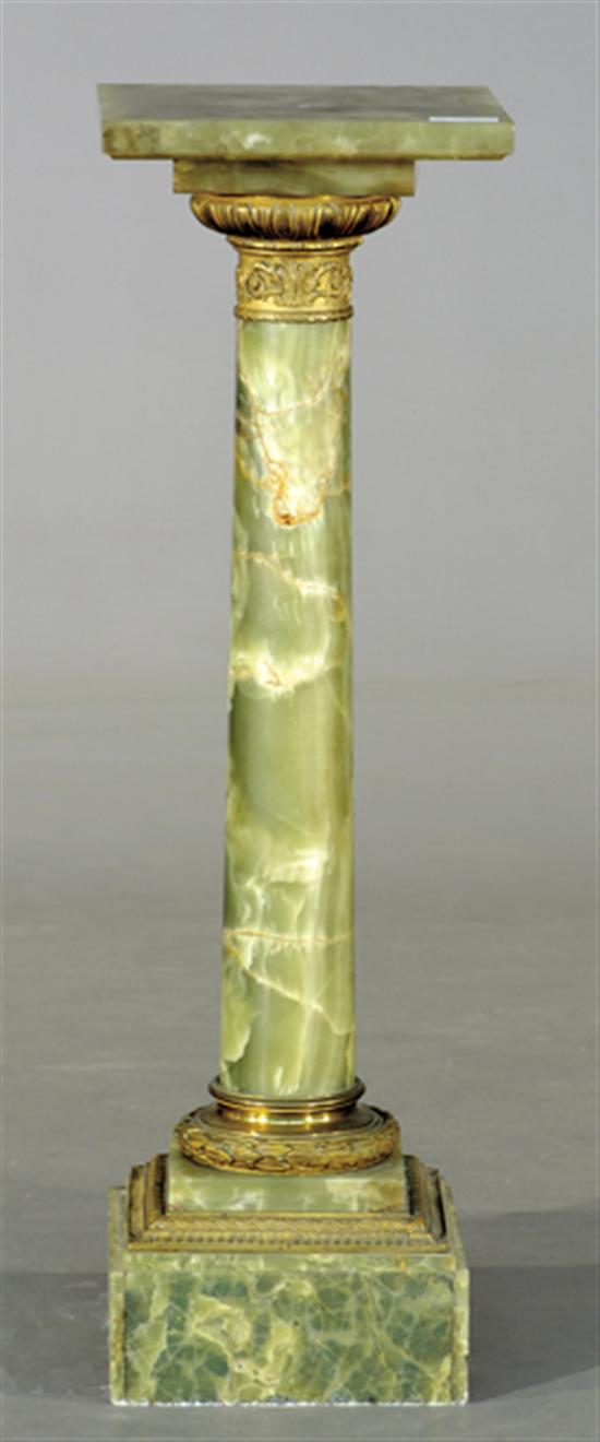 Appraisal: Onyx and gilt-bronze mounted pedestal late th centuryapple green-veined coloration