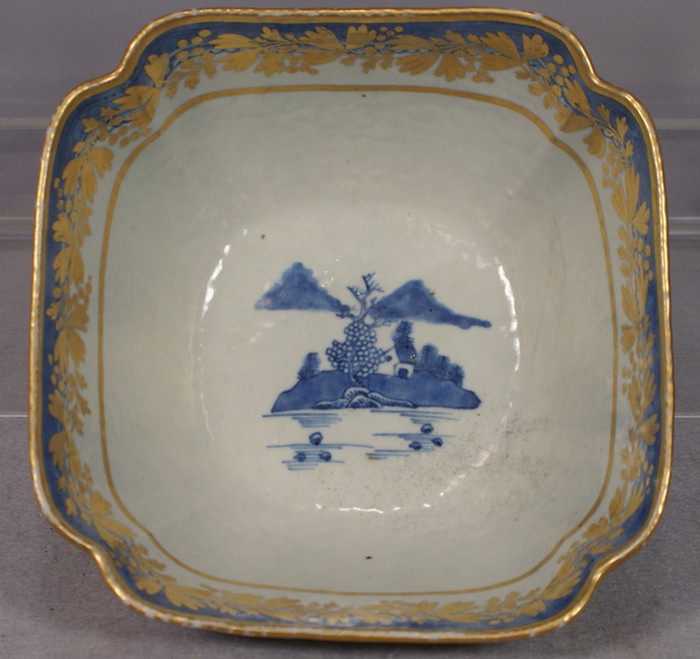 Appraisal: Chinese Export porcelain Canton square bowl with cut corners later