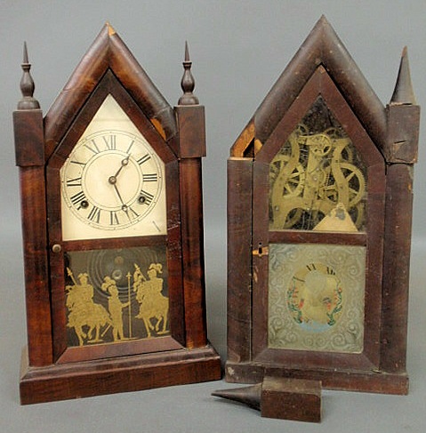 Appraisal: Two mahogany veneered steeple clocks As found h