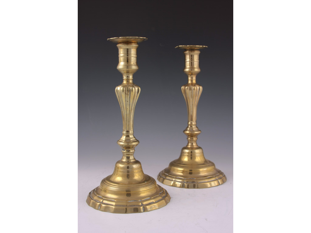 Appraisal: Pair of French Brass Candlesticks th c cast with a