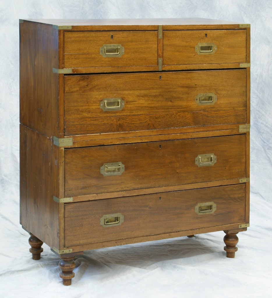 Appraisal: part brass bound mahogany campaign chest recessed pulls th c