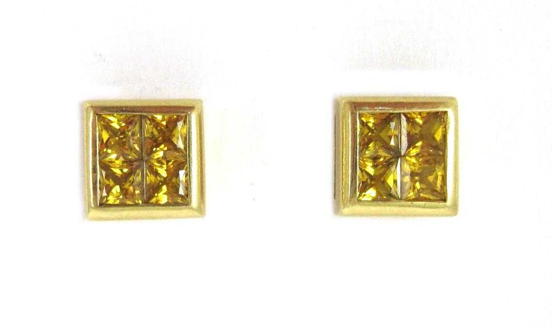 Appraisal: PAIR OF YELLOW SAPPHIRE EARRINGS each k yellow gold set