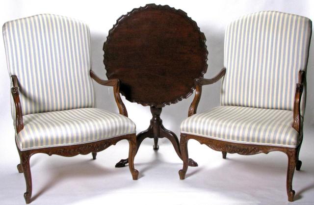 Appraisal: Pair of French style antique arm chairs carved knee apron