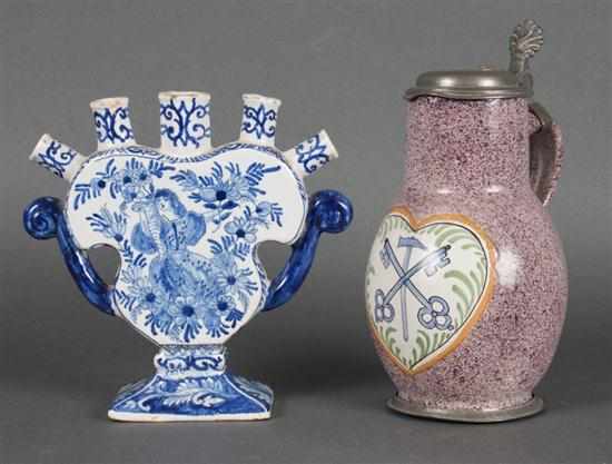 Appraisal: Dutch blue and white Delftware tulip vase and a Continental