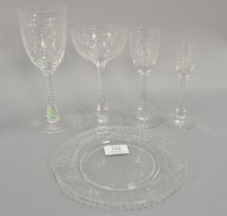 Appraisal: Hawks cut crystal set of eight each stems and plates