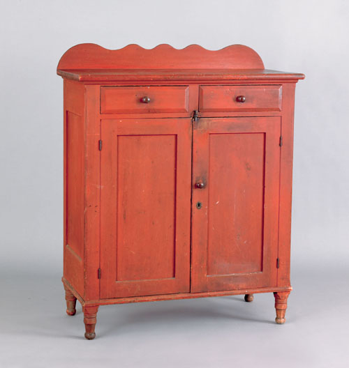 Appraisal: Pennsylvania poplar jelly cupboard early mid th c with scalloped