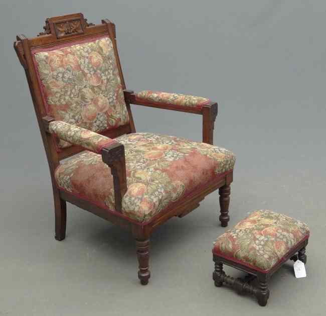 Appraisal: Victorian upholstered chair with matching stool ottoman