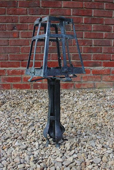 Appraisal: A HANGING COPPER ENTRANCEWAY LANTERN with art nouveau supports and