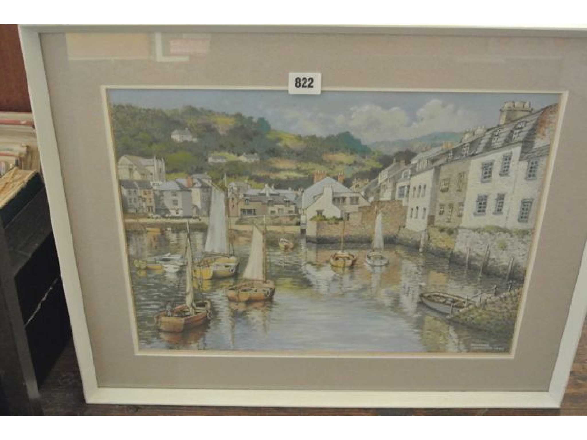 Appraisal: A pastel study of the harbour at Polperro with fishing