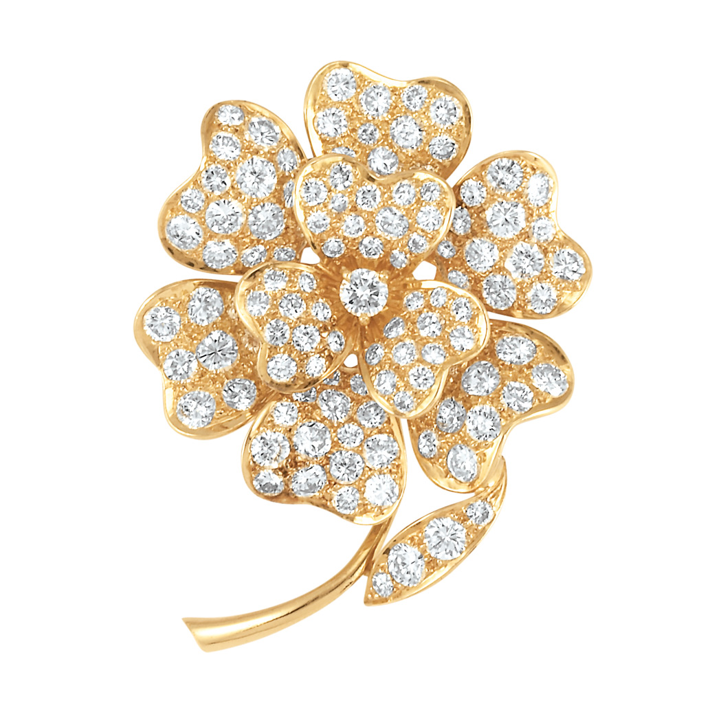 Appraisal: Gold and Diamond Flower Clip diamonds ap cts ap dwt