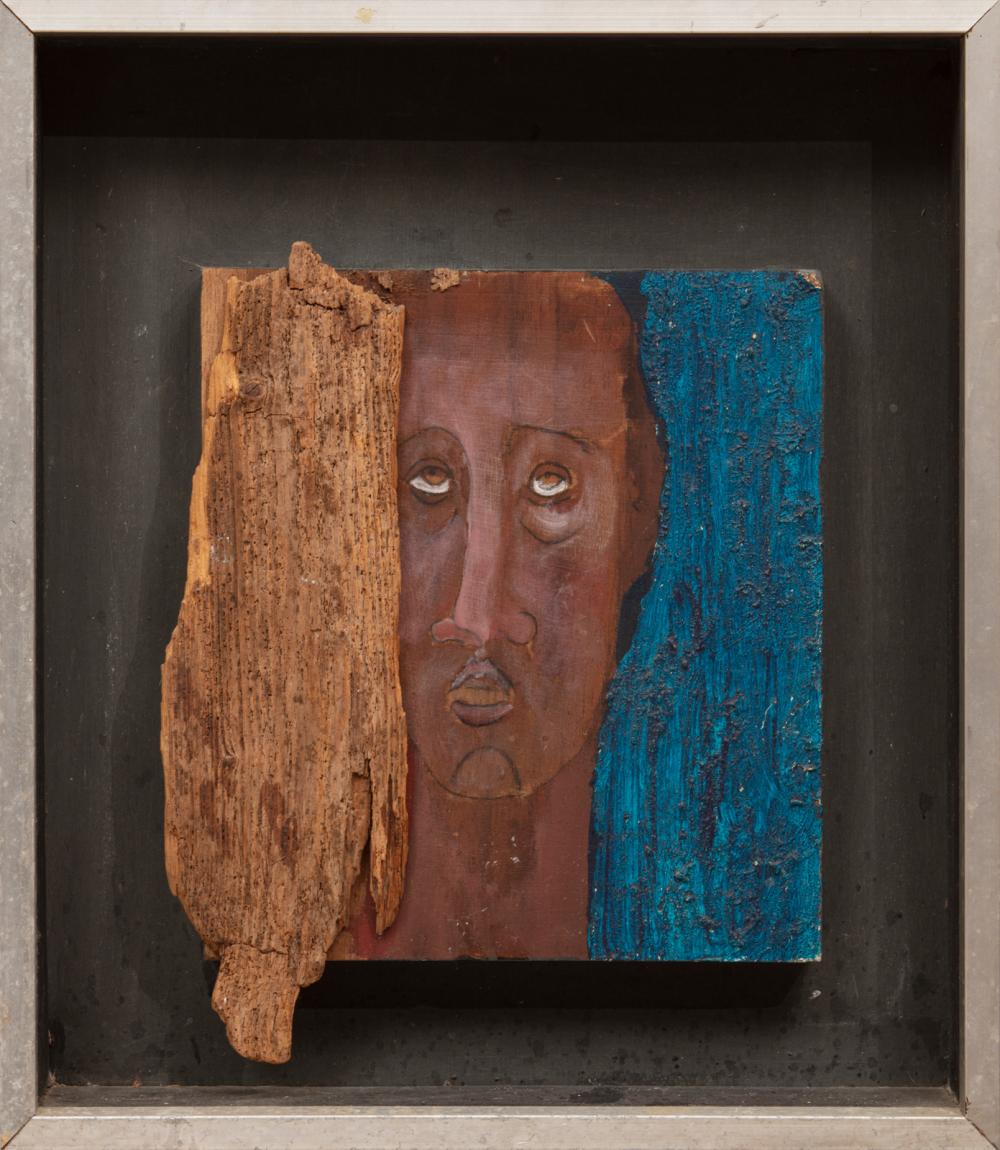 Appraisal: American School th c Head with Driftwood mixed media on