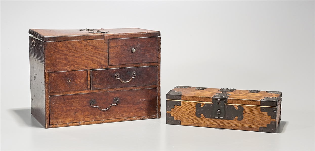 Appraisal: Antique Japanese scholar's box together with hinged lid wooden box