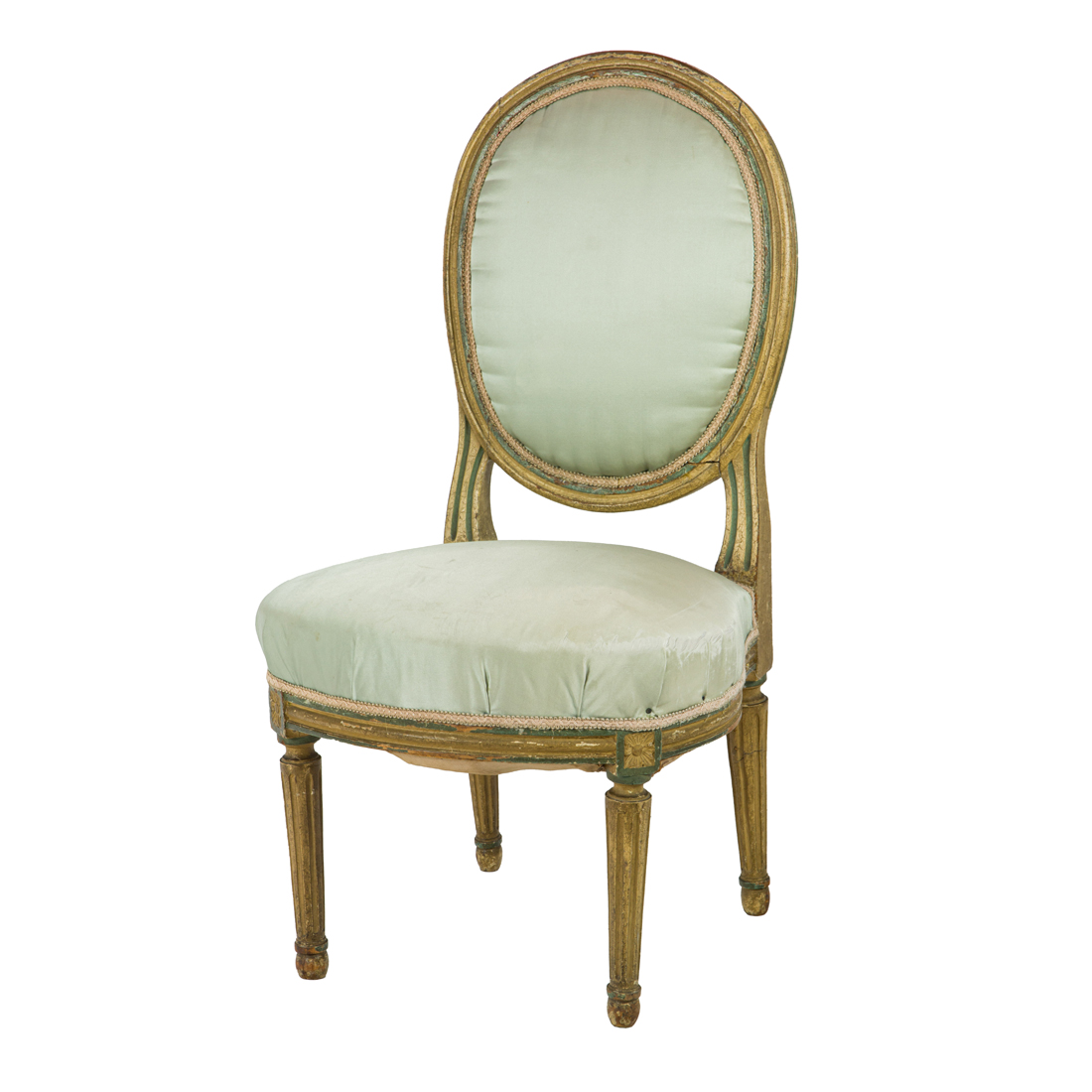 Appraisal: LOUIS XVI STYLE PAINTED WOOD AND SILK BOUDOIR CHAIR Louis