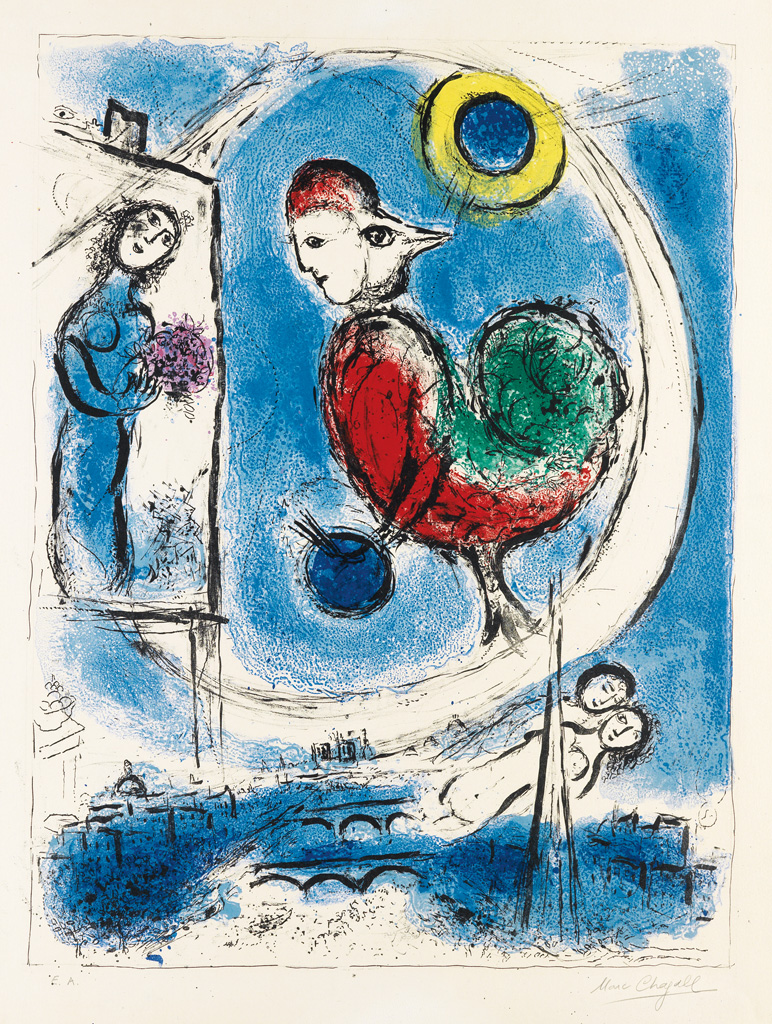 Appraisal: MAR CHAGALL Le Coq sur Paris Color lithograph x mm