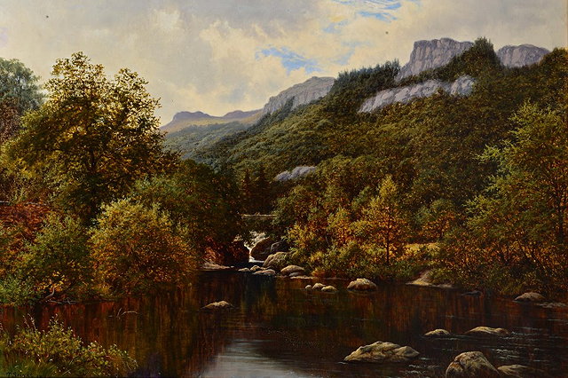 Appraisal: Thomas Spinks British act - River landscape with rocky hills