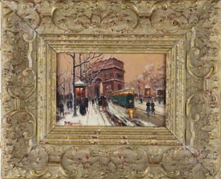 Appraisal: Paul Renard - Winter Evening Paris Street Scene Signed lower