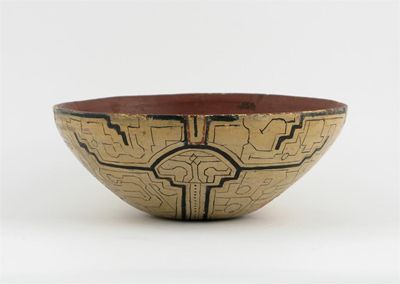 Appraisal: A pottery bowl the exterior painted with a geometric design