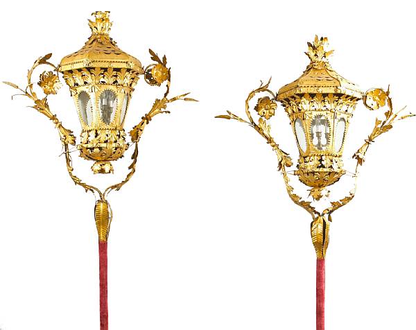 Appraisal: A pair of important Venetian Rococo parcel gilt iron t