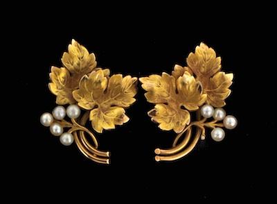 Appraisal: A Pair of Pearl and Gold Earclips k yellow gold