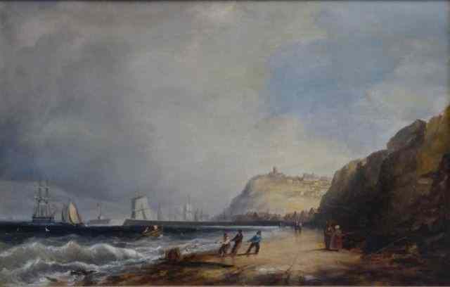 Appraisal: YARNOLD George Oil on Canvas Coastal Scene withFigures Signed lower