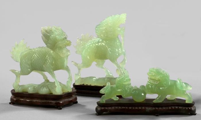 Appraisal: Interesting Three-Piece Collection of Elaborately Carved Chinese Pale Green Jade