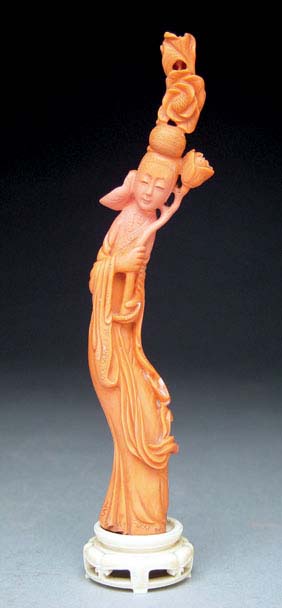 Appraisal: ANTIQUE CARVED CORAL FIGURE Antique Chinese carved coral figure of