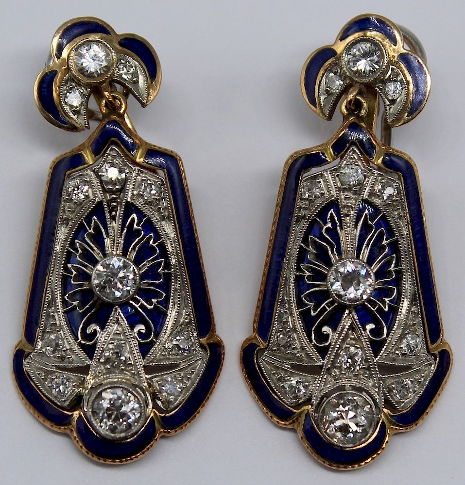 Appraisal: JEWELRY Pair of Art Deco Diamond and Enamel Earrings Art